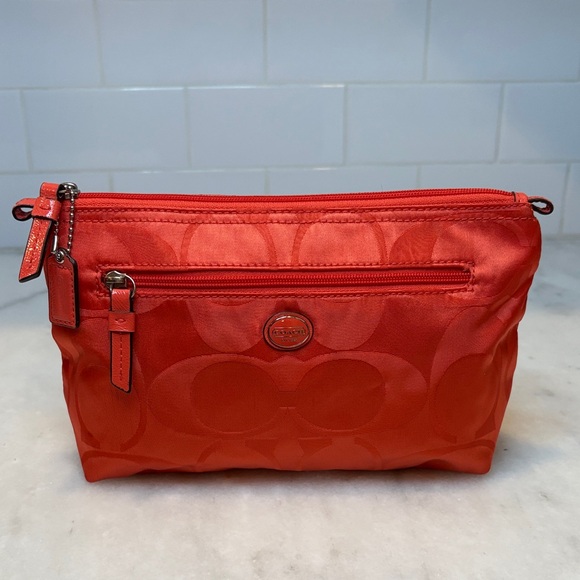 Coach Signature Logo Nylon Cosmetic Case Travel Pouch - Picture 1 of 16